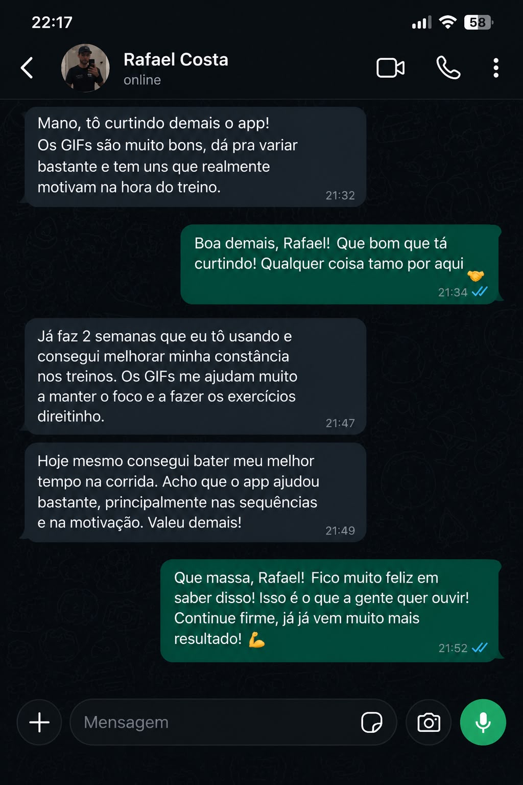Print do depoimento de Rafael Costa