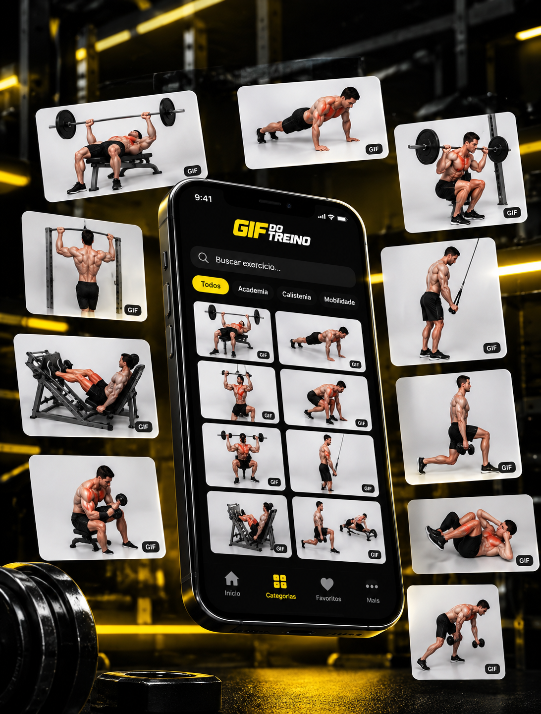 O que você encontra no GIF DO TREINO: 1.080 GIFs de exercícios